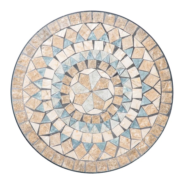 Outsunny havebord mosaikbord rundt bistrobord mosaikplade keramik metal grøn+beige+hvid Ø60cm