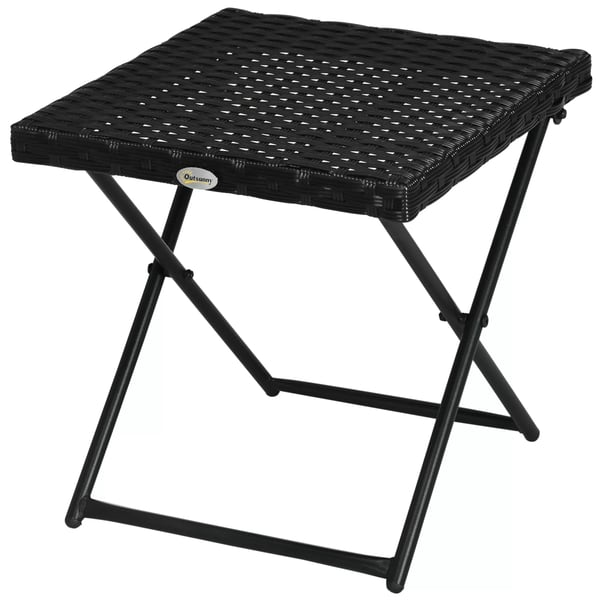 Outsunny sidebord i polyrattan, sammenklappeligt havebord, sofabord, altanbord, metal, sort, 40 x 40 x 40 cm