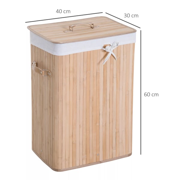 HOMCOM Bambu Pyykkikori Kannella ja Kangaspussilla - 72L, Luonnollinen