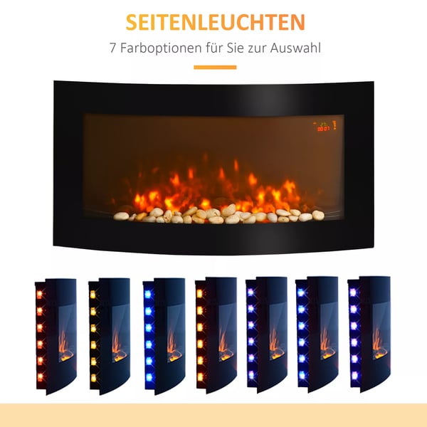 Elektrisk Kamin Väggmonterad 89,2 x 13,5 x 48 cm Svart Metall och Glas