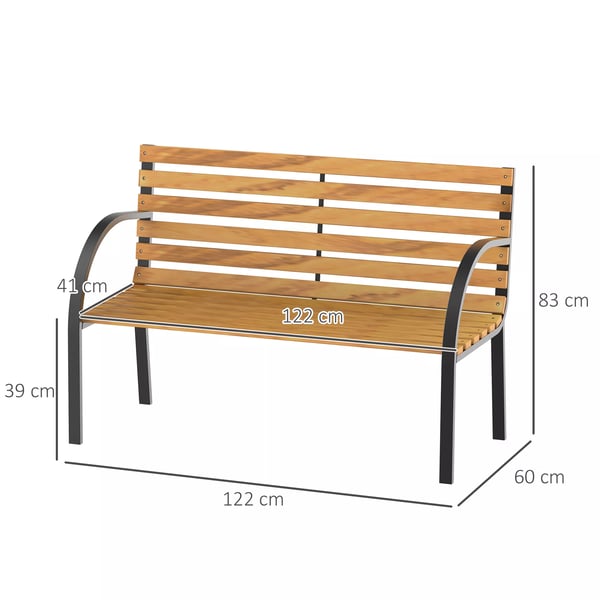 Outsunny havebænk 2-personers havebænk parkbænk stål+fyrretræ natur B122 x D60 x H83 cm