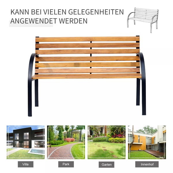 Outsunny havebænk 2-personers havebænk parkbænk stål+fyrretræ natur B122 x D60 x H83 cm