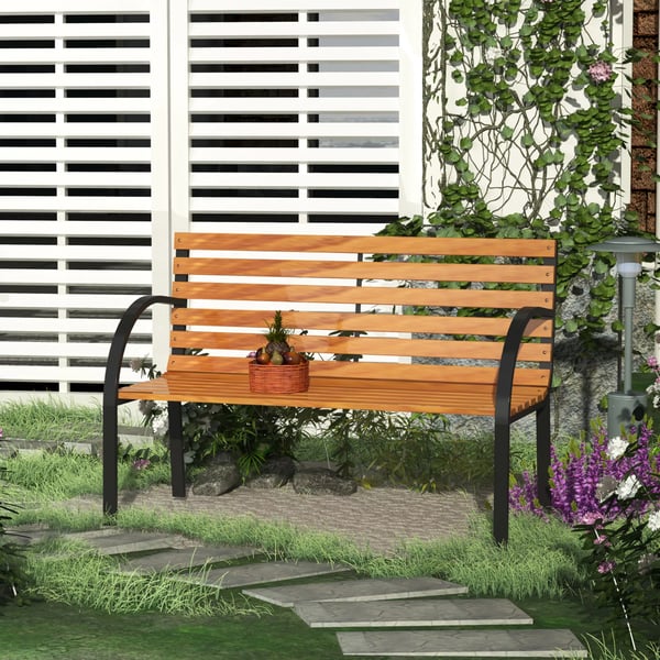Outsunny havebænk 2-personers havebænk parkbænk stål+fyrretræ natur B122 x D60 x H83 cm