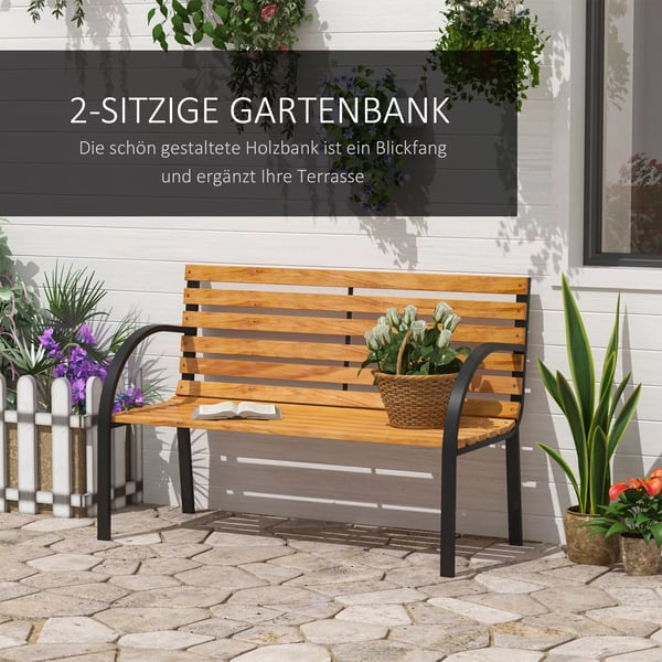 Outsunny havebænk 2-personers havebænk parkbænk stål+fyrretræ natur B122 x D60 x H83 cm