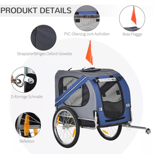 Hundetrailer til cykel, Oxfordstof, vandafvisende, åndbar, 130x73x90cm, Blå