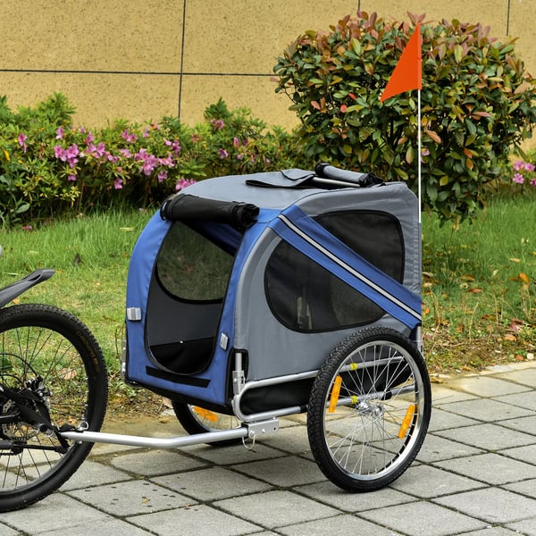 Hundetrailer til cykel, Oxfordstof, vandafvisende, åndbar, 130x73x90cm, Blå