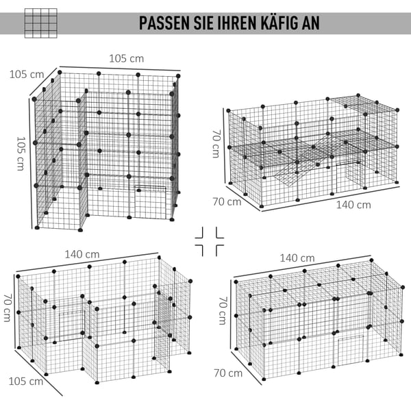 -aitaus DIY-leikkikehikko pienille eläimille, pentujen leikkikehikko, 36 paneelia, musta, 146x73x73cm