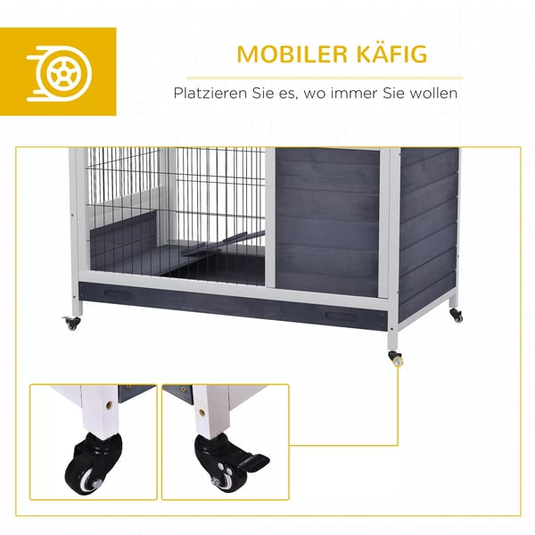 Liten djurstall mobil med hjul för marsvinskbur i gran i mörkgrått och vitt 90x53x59cm
