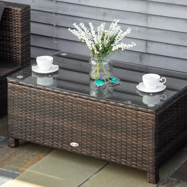 Outsunny Havebord i Polyrattan, Brun, Metal, Vejrbestandig, 85x50x39cm