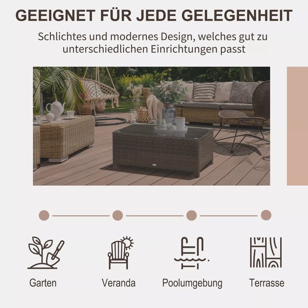 Outsunny Havebord i Polyrattan, Brun, Metal, Vejrbestandig, 85x50x39cm