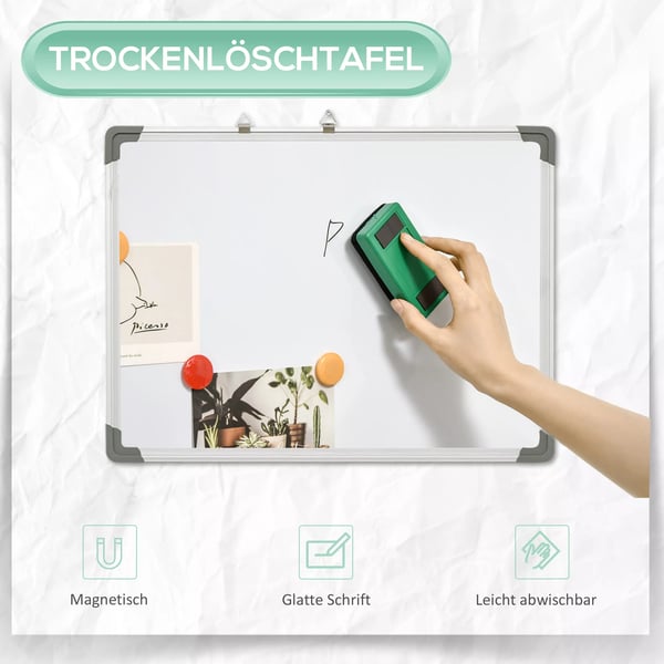 HOMCOM Magnetisk Whiteboard Tavel 60x45cm - Galvaniseret Stål, Aluminium, Inkl. Tusser & Magneter