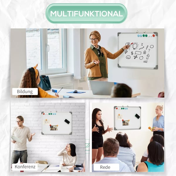 HOMCOM Magnetisk Whiteboard Tavel 60x45cm - Galvaniseret Stål, Aluminium, Inkl. Tusser & Magneter