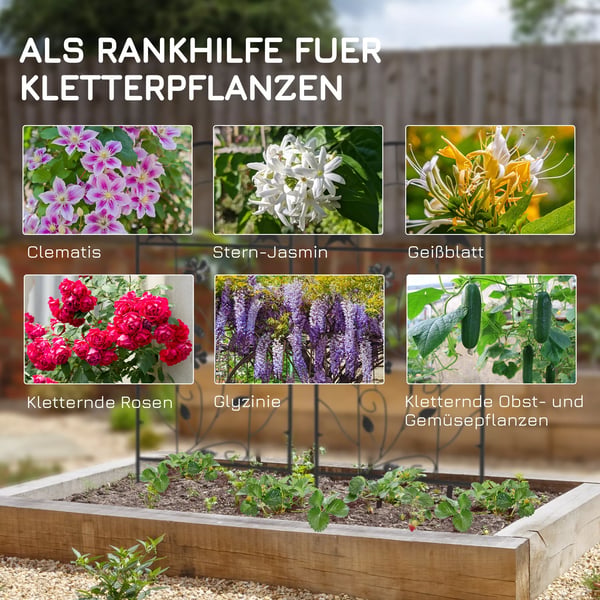 Outsunny 2-delt sæt klatrestativ, espalier & klatrenet til klatreplanter, metal, sort, 38x98cm