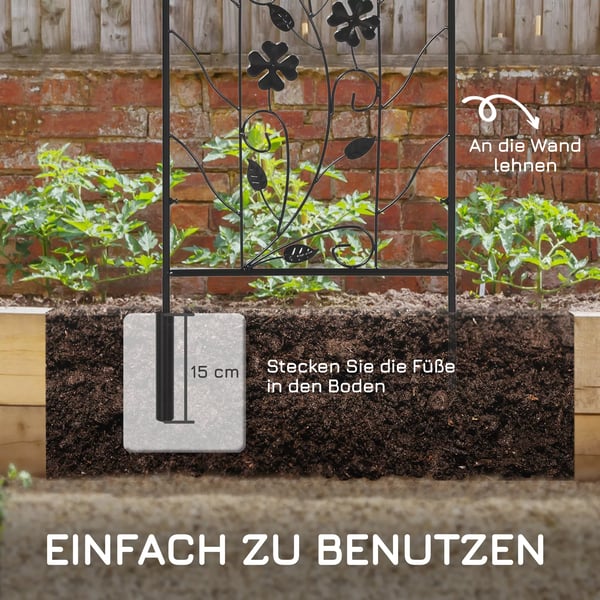 Outsunny 2-delt sæt klatrestativ, espalier & klatrenet til klatreplanter, metal, sort, 38x98cm
