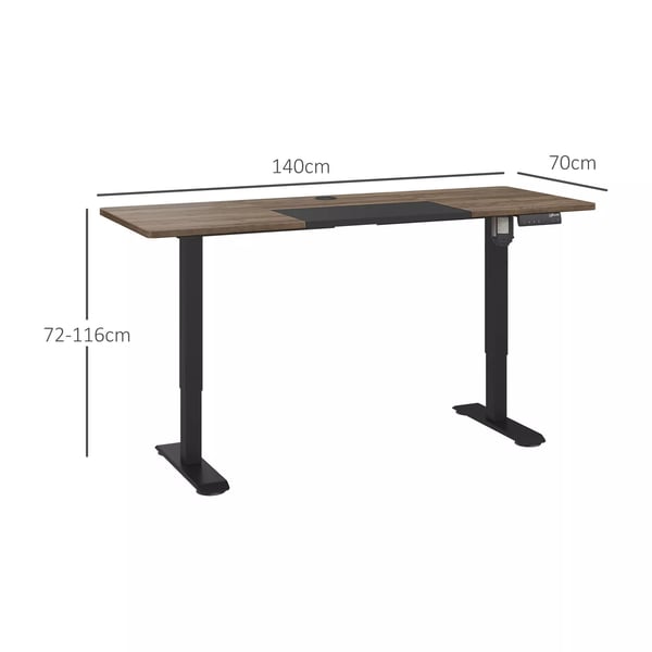 Vinsetto Elektrisk Skrivebord med Motor, Hujjusterbart Bord, Natur/Sort, 140x70x72-116cm