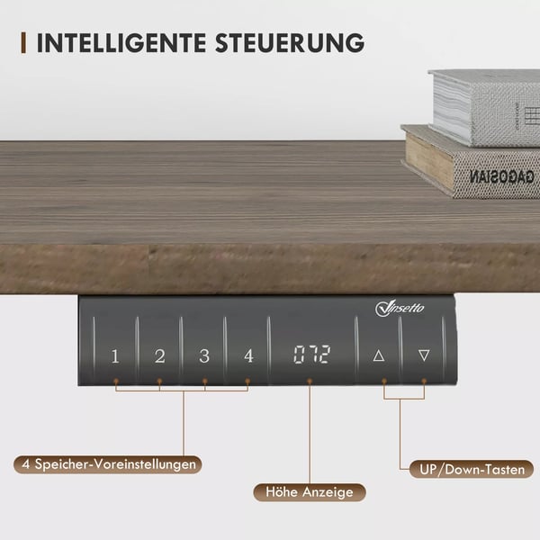 Vinsetto Elektrisk Skrivebord med Motor, Hujjusterbart Bord, Natur/Sort, 140x70x72-116cm