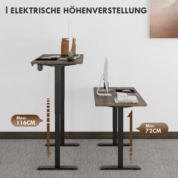 Vinsetto Elektrisk Skrivebord med Motor, Hujjusterbart Bord, Natur/Sort, 140x70x72-116cm