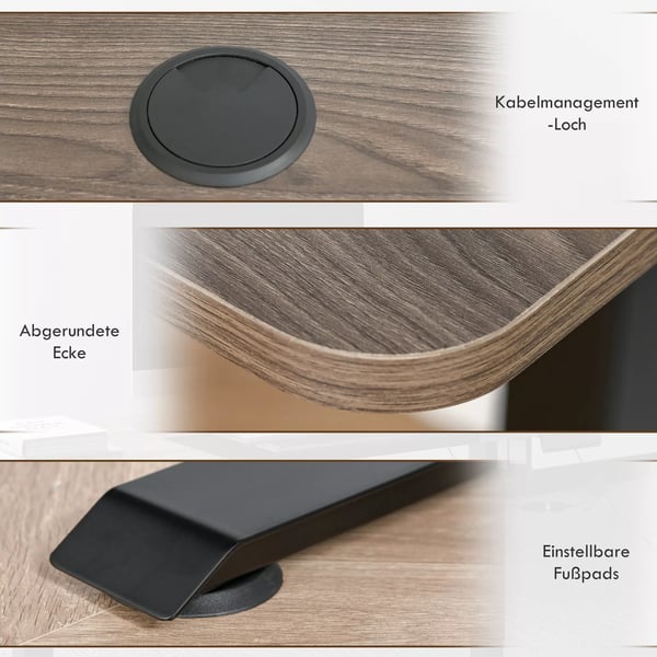 Vinsetto Elektrisk Skrivebord med Motor, Hujjusterbart Bord, Natur/Sort, 140x70x72-116cm