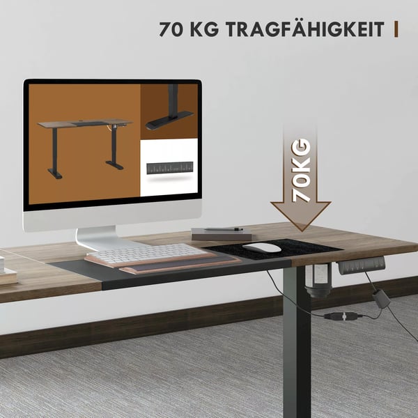 Vinsetto Elektrisk Skrivebord med Motor, Hujjusterbart Bord, Natur/Sort, 140x70x72-116cm