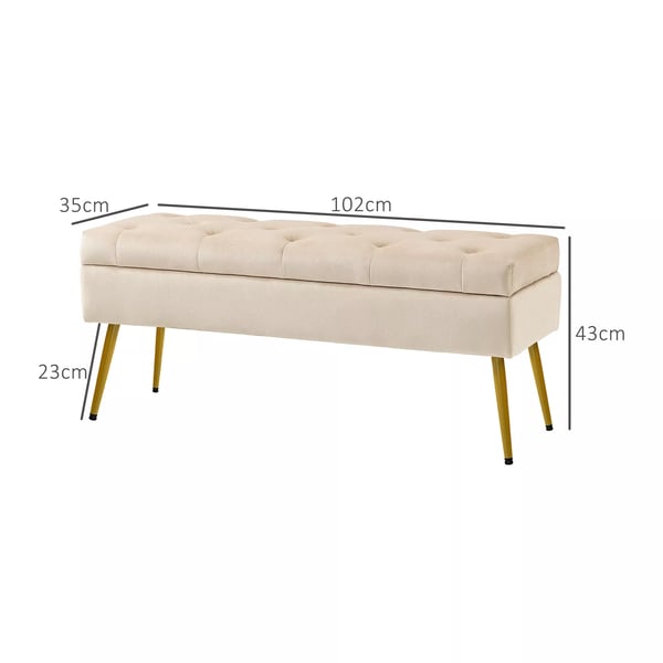 Opbevaringsbænk med Låg - Polstret Sengebænk i Beige Fløjl (Polyester) - 102x35x43 cm