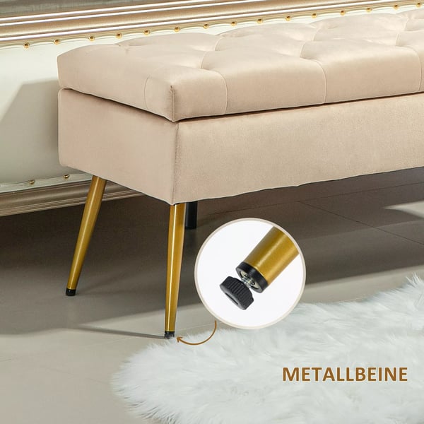 Opbevaringsbænk med Låg - Polstret Sengebænk i Beige Fløjl (Polyester) - 102x35x43 cm