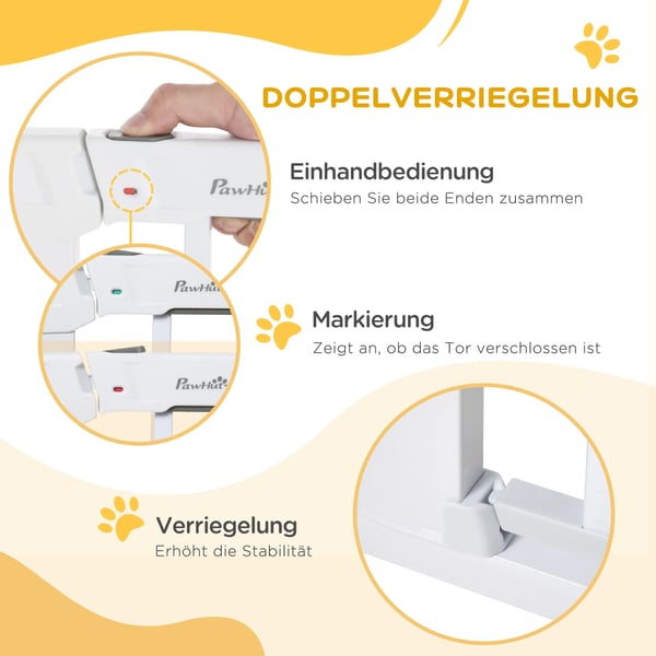 PawHut Sikkerhedsgitter til Hunde - Justerbart 75-96cm, Automatisk Lukning, Hvid Metal