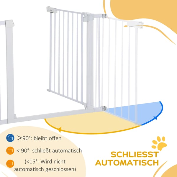 PawHut Sikkerhedsgitter til Hunde - Justerbart 75-96cm, Automatisk Lukning, Hvid Metal