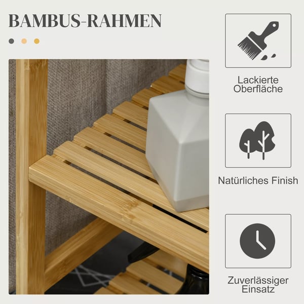 Bambu Pyykkikori Silityslaudalla ja Hyllyllä 57,4L Luonnon/Harmaa