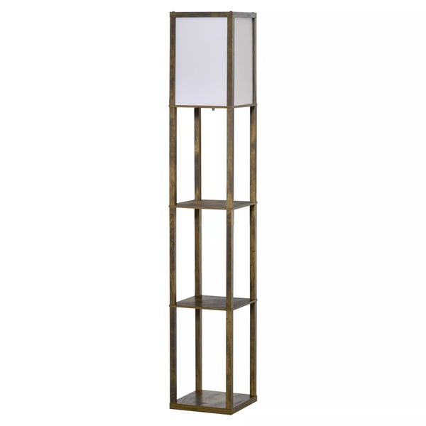 Golvlampa med hylla, rustik brun och vit, MDF, 26x26x160 cm