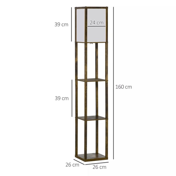 Golvlampa med hylla, rustik brun och vit, MDF, 26x26x160 cm
