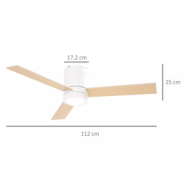HOMCOM Loftventilator med Lys og Fjernbetjening - 112 cm, Hvid Metal