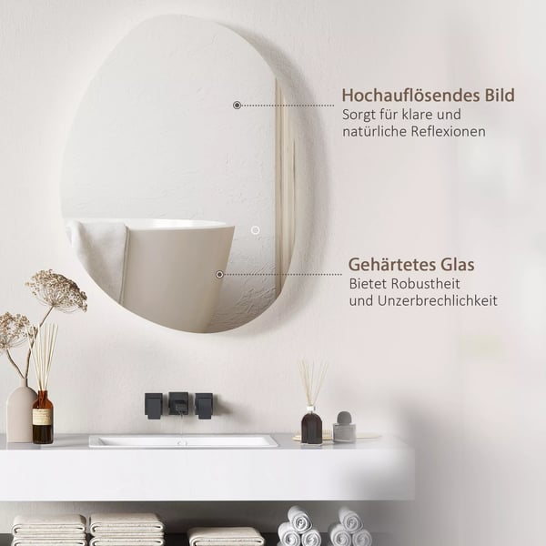 HOMCOM Badeværelsesspejl med LED Lys, Touch, 3 Farver, Antiblænding, 70x50 cm, Zilver Glas