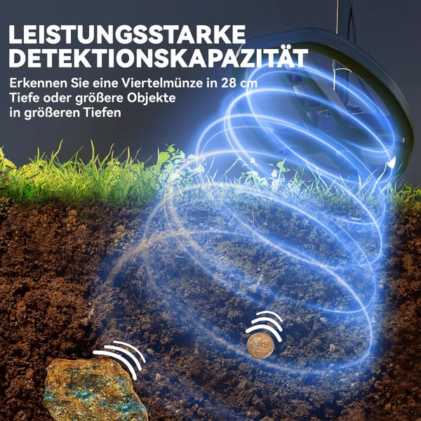 Vandtæt Metalldetektor til Voksne, 5 Tilstande, LCD Skærm, IP68 Vandtæt Spole, Mørkegrå, Metal Finder