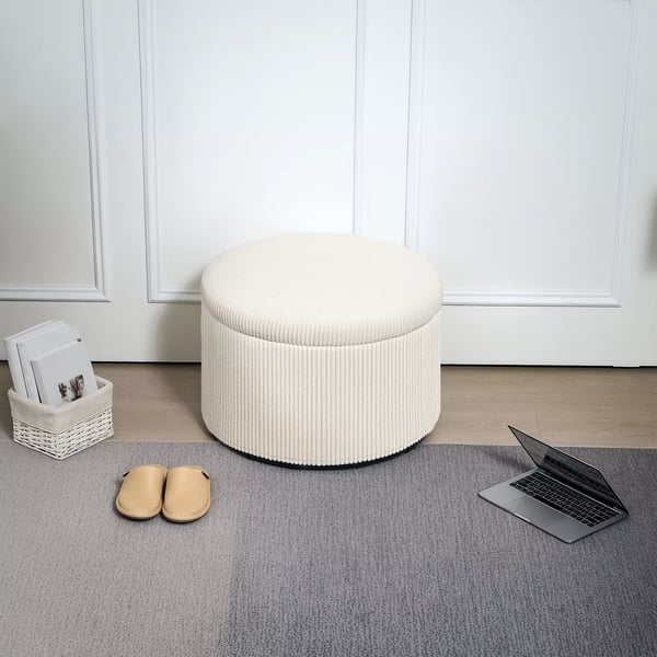 HOMCOM Siddepuf i Beige Polyester med 97L Opbevaring - Robust & Elegant Fodskammel