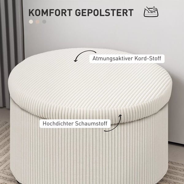 HOMCOM Siddepuf i Beige Polyester med 97L Opbevaring - Robust & Elegant Fodskammel