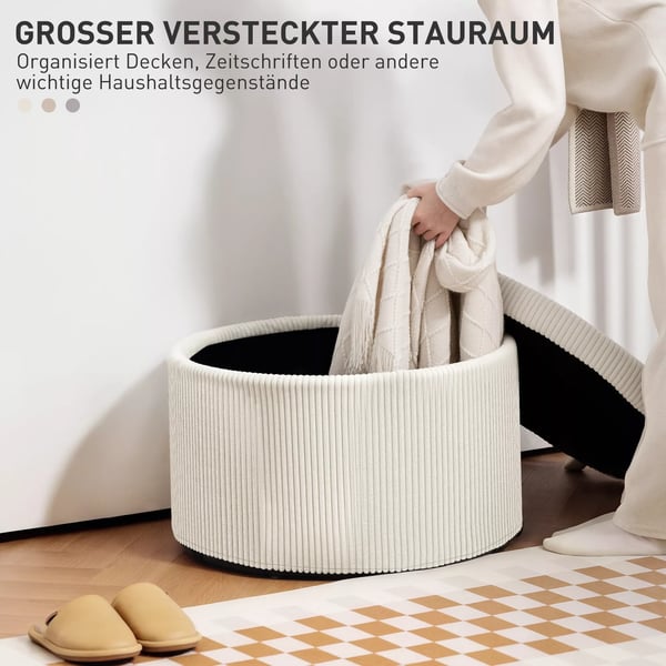 HOMCOM Siddepuf i Beige Polyester med 97L Opbevaring - Robust & Elegant Fodskammel