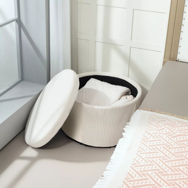 HOMCOM Siddepuf i Beige Polyester med 97L Opbevaring - Robust & Elegant Fodskammel
