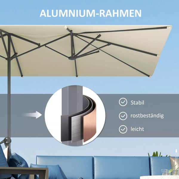 Outsunny Dobbeltparasol UV50+ 451 x 264 cm, Cremefarvet, Polyester, Haveskærm med håndsving