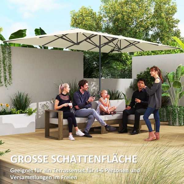 Outsunny Dobbeltparasol UV50+ 451 x 264 cm, Cremefarvet, Polyester, Haveskærm med håndsving