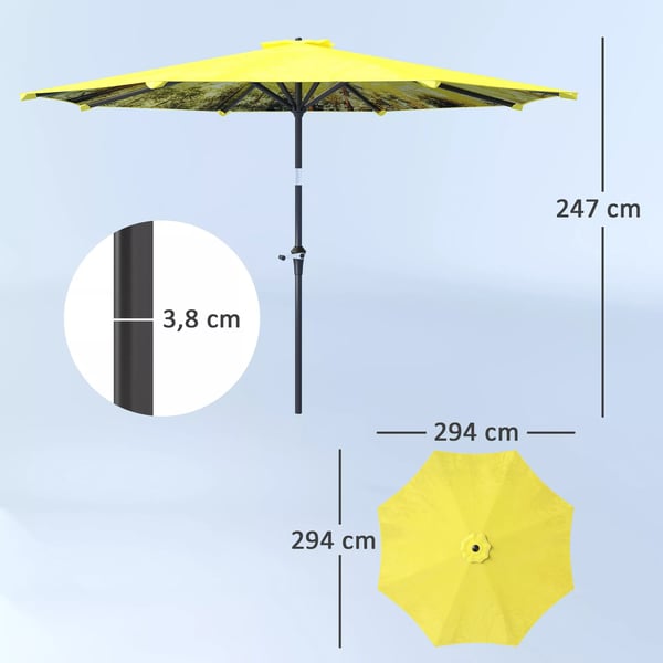Outsunny Parasol Ø300 cm, Gul, Aluminium, Ottkantet, Solbeskyttelse til Have & Terrasse