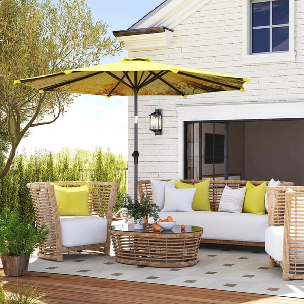 Outsunny Parasol Ø300 cm, Gul, Aluminium, Ottkantet, Solbeskyttelse til Have & Terrasse