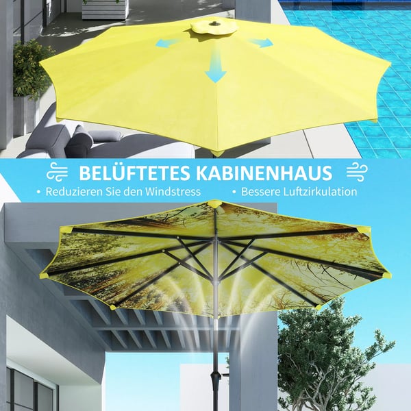 Outsunny Parasol Ø300 cm, Gul, Aluminium, Ottkantet, Solbeskyttelse til Have & Terrasse