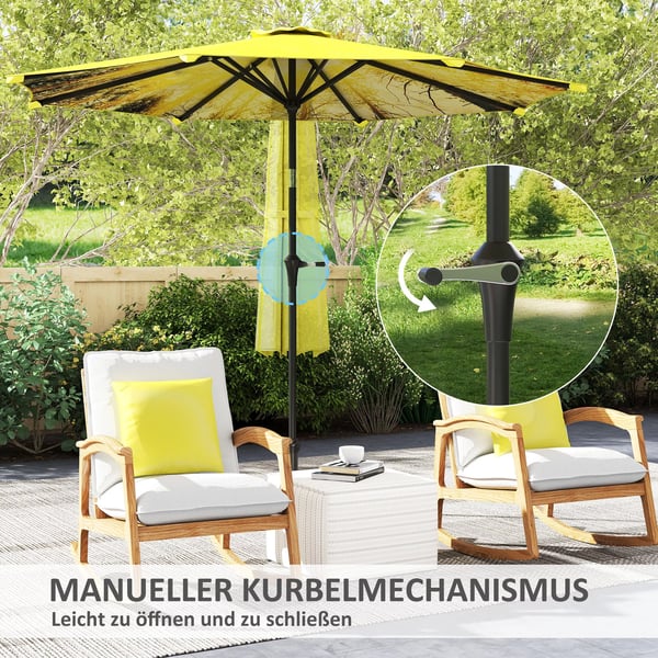 Outsunny Parasol Ø300 cm, Gul, Aluminium, Ottkantet, Solbeskyttelse til Have & Terrasse