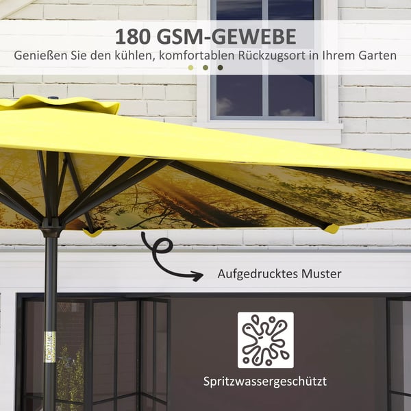 Outsunny Parasol Ø300 cm, Gul, Aluminium, Ottkantet, Solbeskyttelse til Have & Terrasse