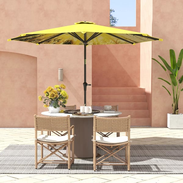 Outsunny Parasol Ø300 cm, Gul, Aluminium, Ottkantet, Solbeskyttelse til Have & Terrasse