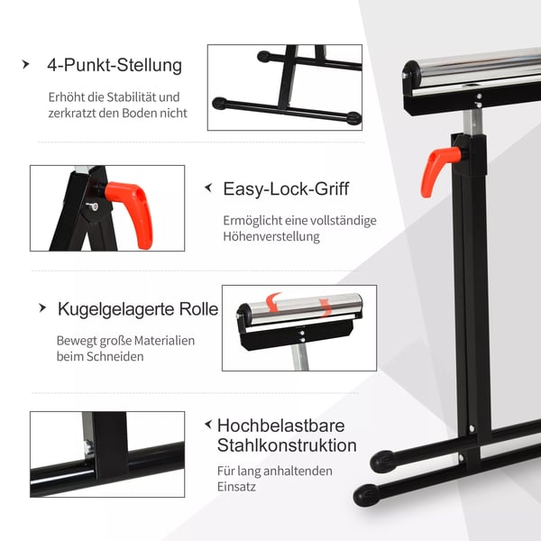 HOMCOM rullestøttebuk, højdejusterbar støttebuk, kan bære op til 90 kg, metal, sort, 44x50x68-110 cm