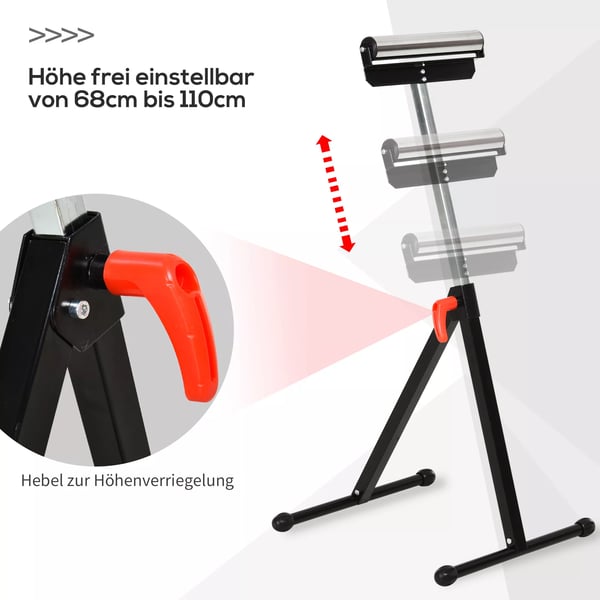 HOMCOM rullestøttebuk, højdejusterbar støttebuk, kan bære op til 90 kg, metal, sort, 44x50x68-110 cm