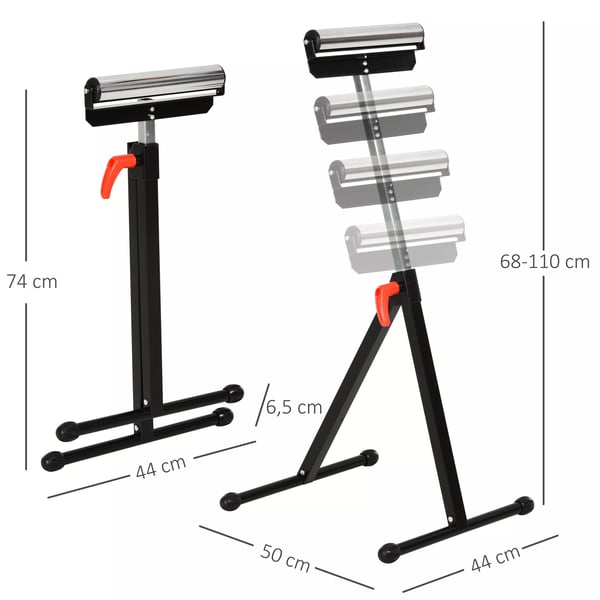 HOMCOM rullestøttebuk, højdejusterbar støttebuk, kan bære op til 90 kg, metal, sort, 44x50x68-110 cm