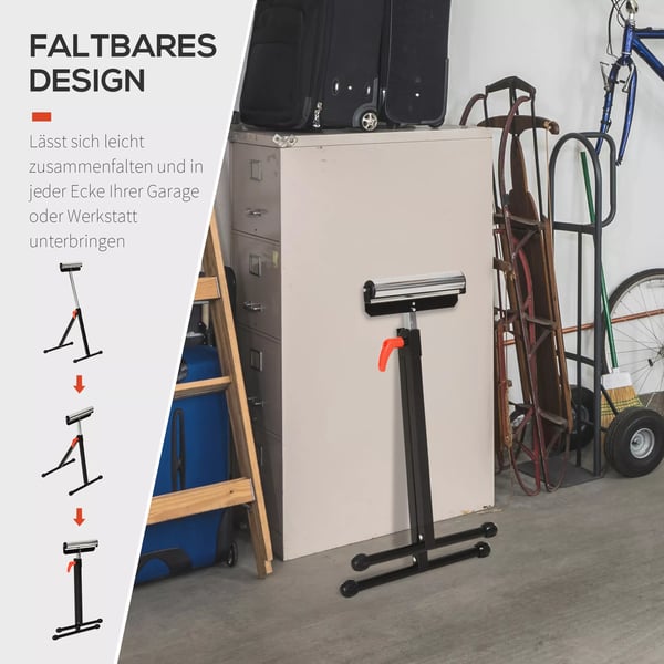 HOMCOM rullestøttebuk, højdejusterbar støttebuk, kan bære op til 90 kg, metal, sort, 44x50x68-110 cm
