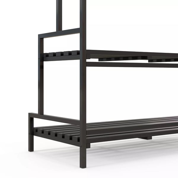 Outsunny plantestativ, blomsterstativ med 3 hylder, blomsterreol med 6 kroge, plantetrappe, planterol til haven, stål, sort, 110 x 50 x 170 cm